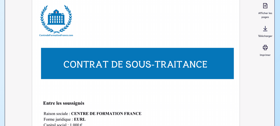 Contrat de sous-traitance généré pour CFF, prêt à signer